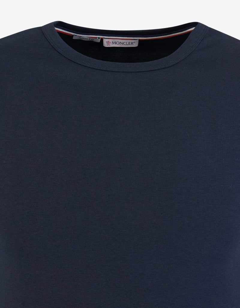 Moncler Navy Blue Tricolour Sleeve Stretch-Cotton T-Shirt