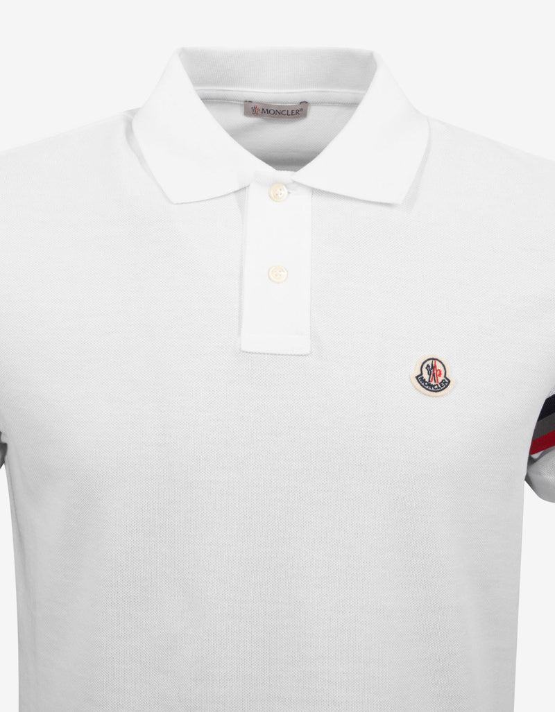 Moncler White Tricolour Sleeve Polo T-Shirt