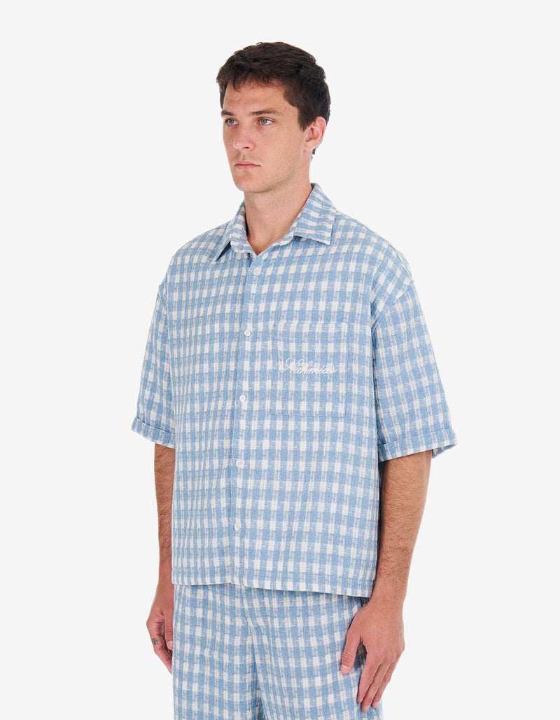 Nahmias Blue Plaid Cropped Short Sleeve Shirt W73-S15G20-430