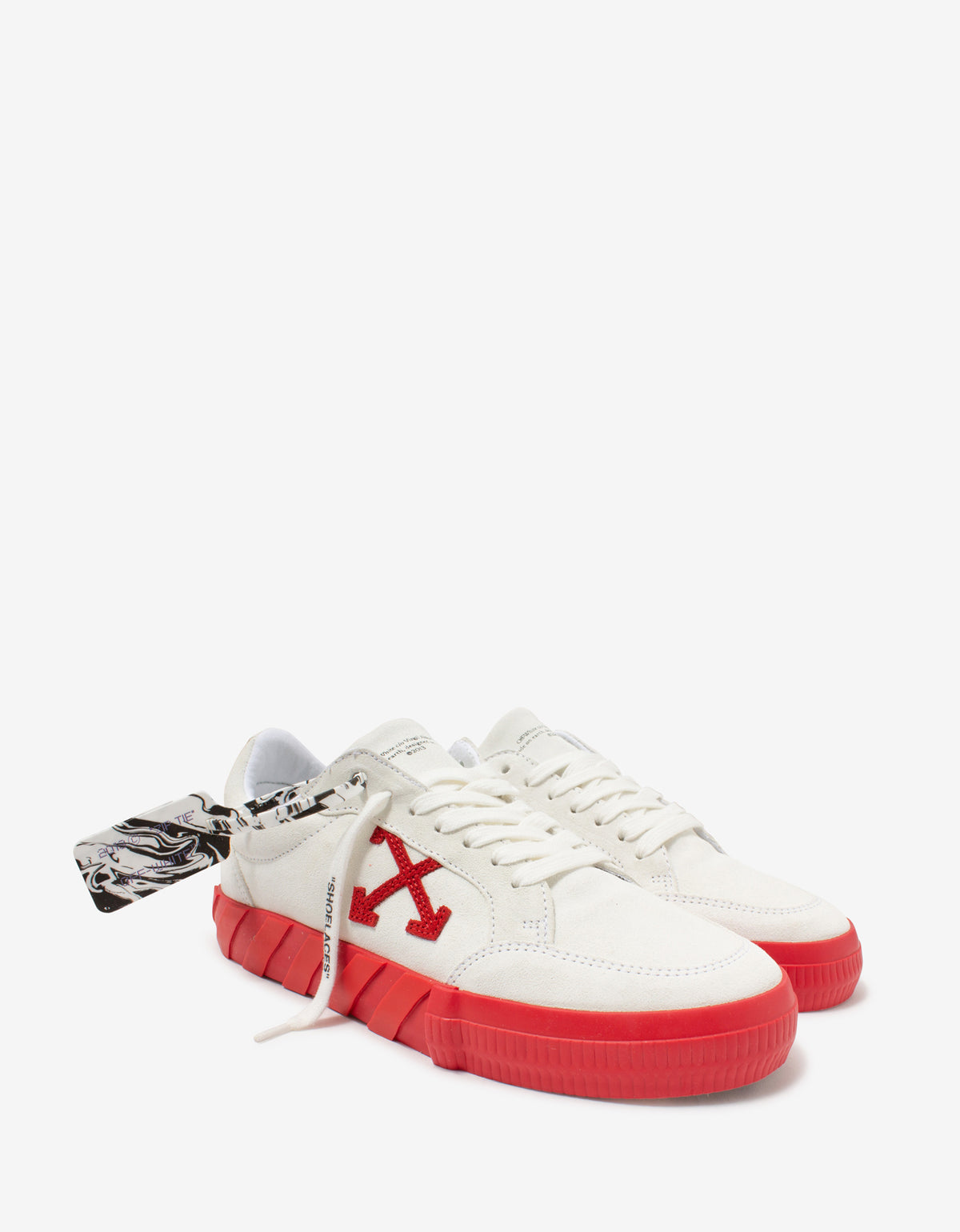 Off-White White & Red Suede Low Vulcanized Trainers