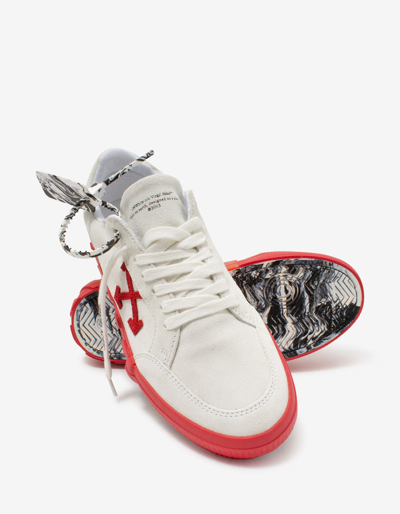 Off-White White & Red Suede Low Vulcanized Trainers