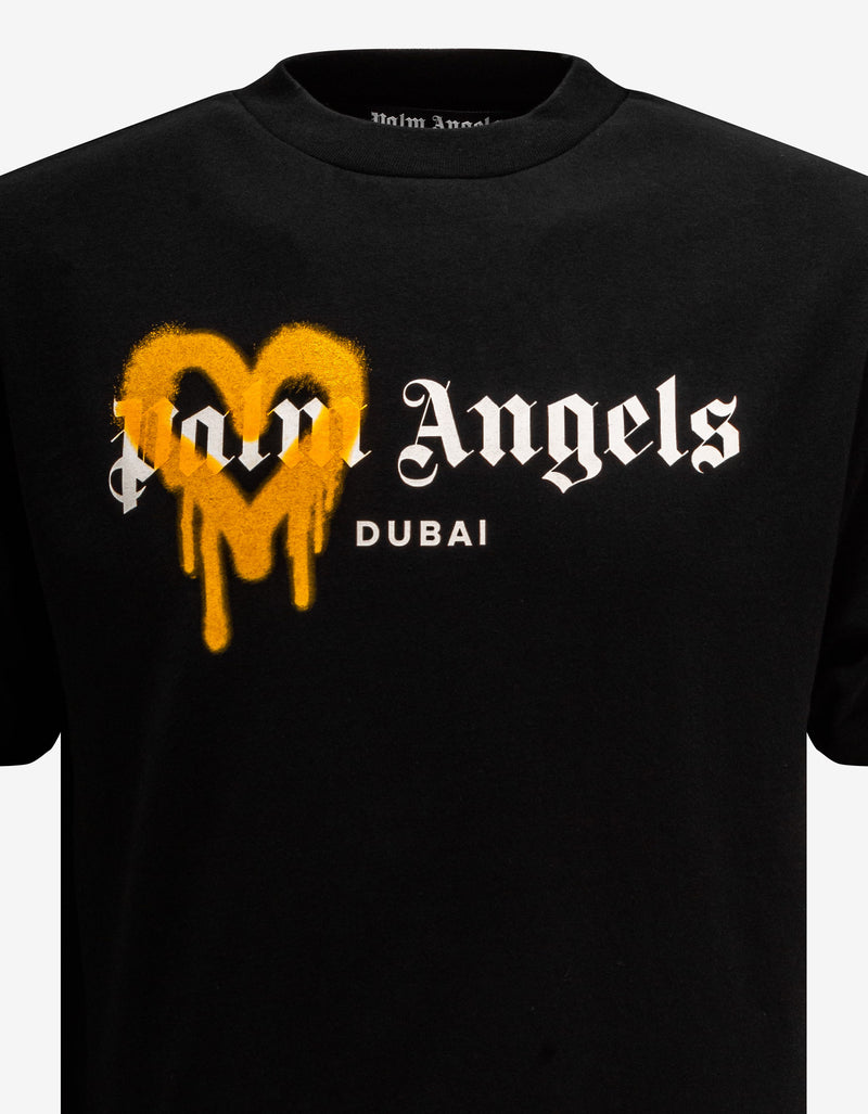 Palm Angels Black Dubai Heart Sprayed Logo T-Shirt