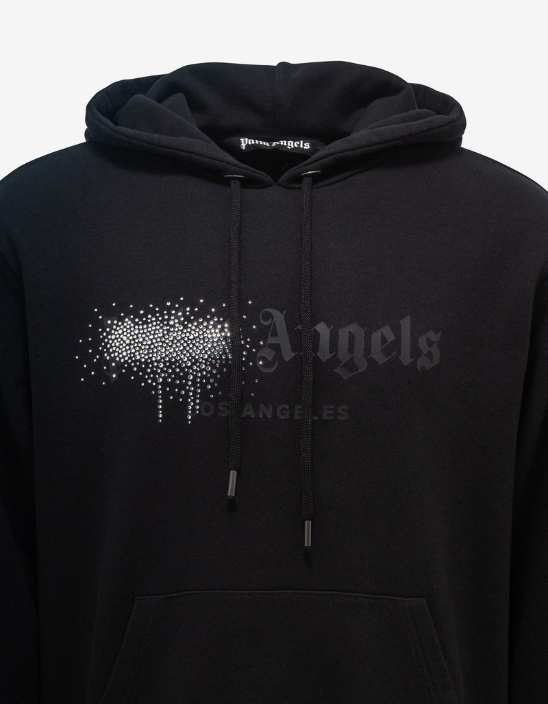 Black Rhinestone Sprayed Logo Hoodie