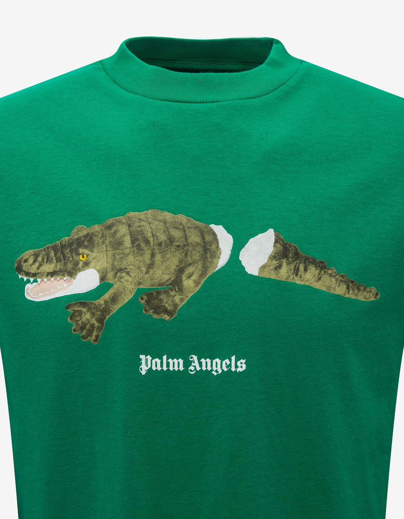 Palm Angels Green Crocodile Print T-Shirt