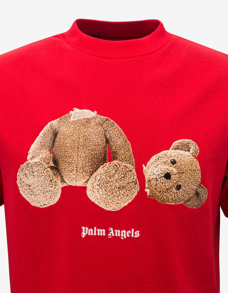 Palm Angels Red Bear Print T-Shirt