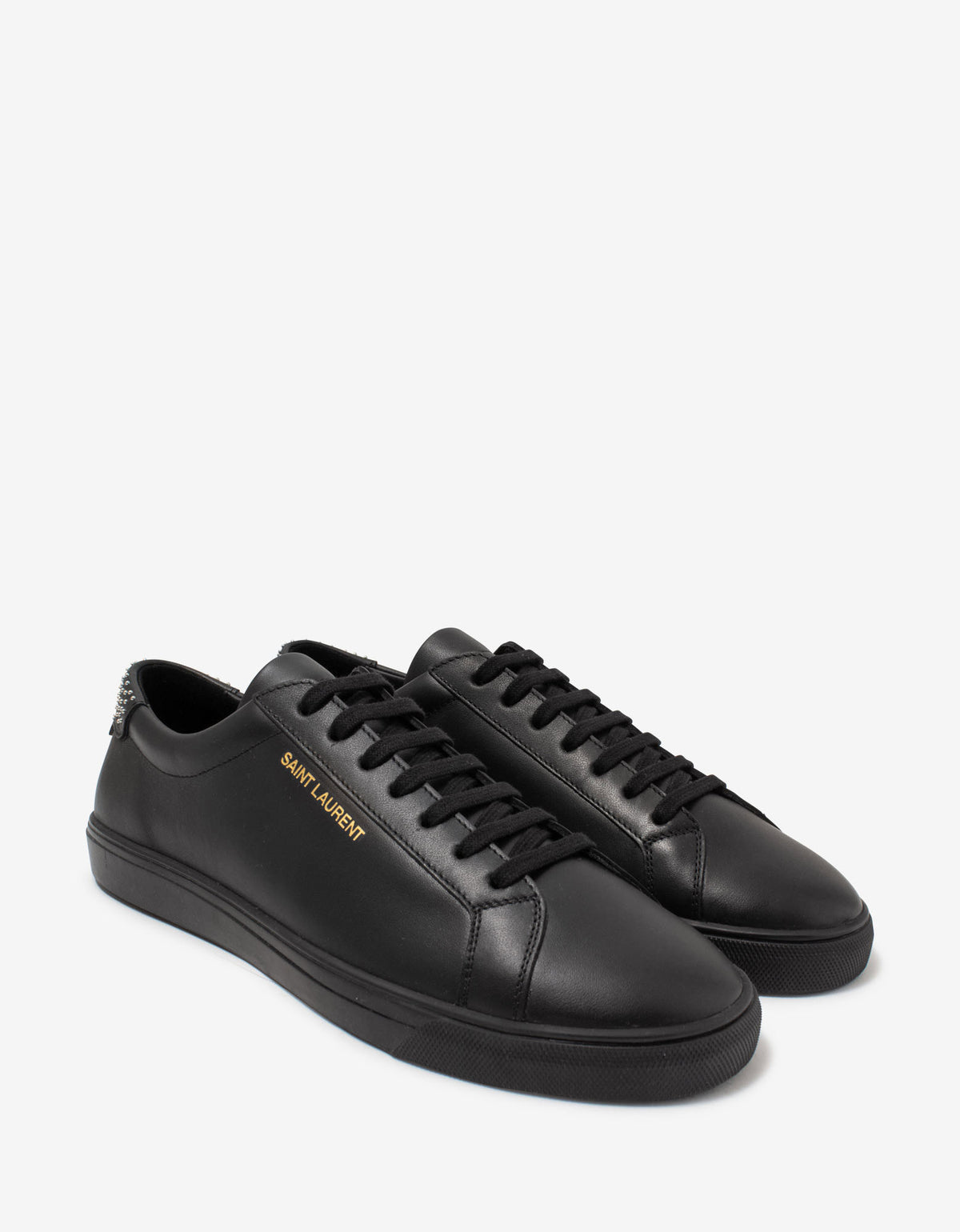 Saint Laurent Andy Black Stud-Embellished Leather Trainers