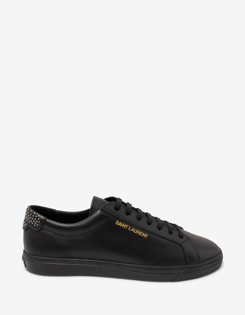 Saint Laurent Andy Black Stud-Embellished Leather Trainers