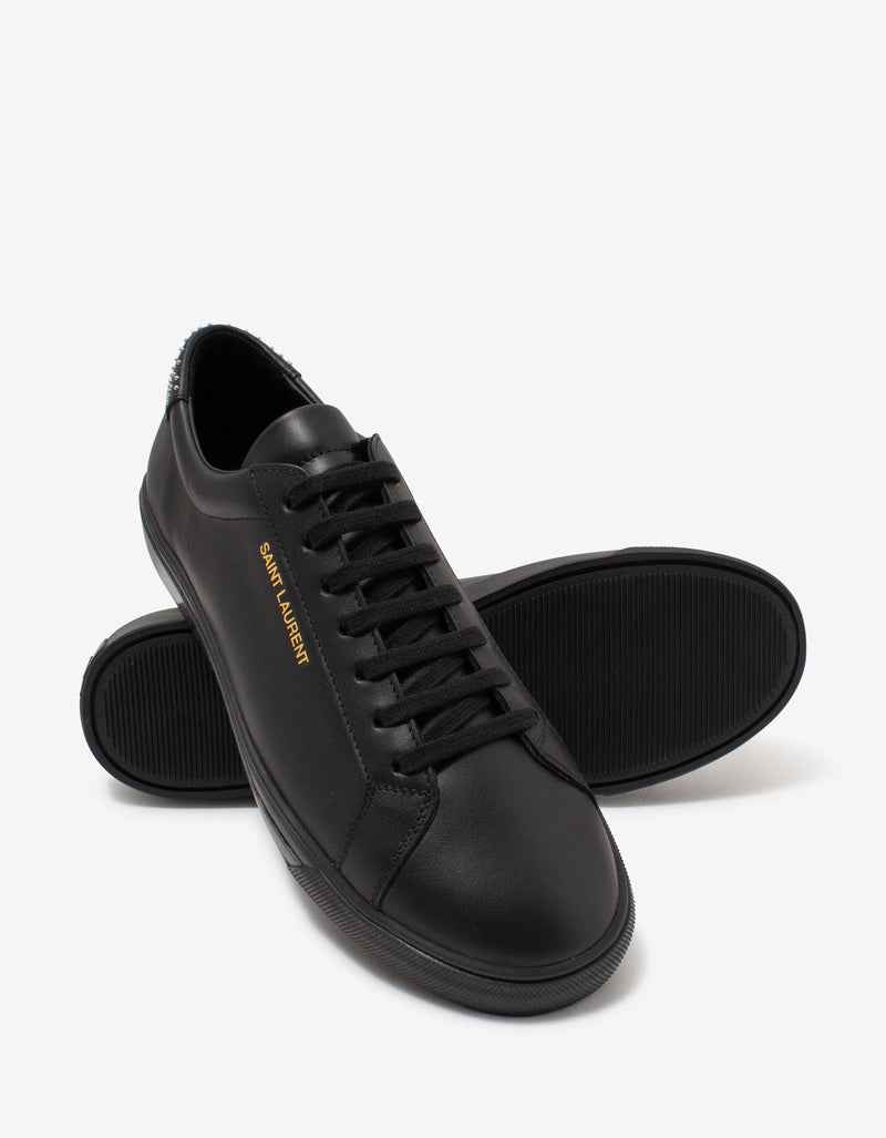 Saint Laurent Andy Black Stud-Embellished Leather Trainers