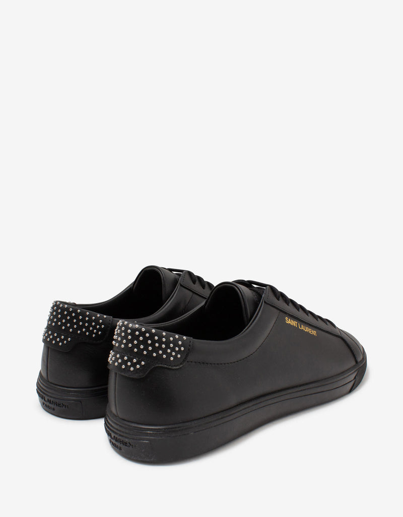 Saint Laurent Andy Black Stud-Embellished Leather Trainers