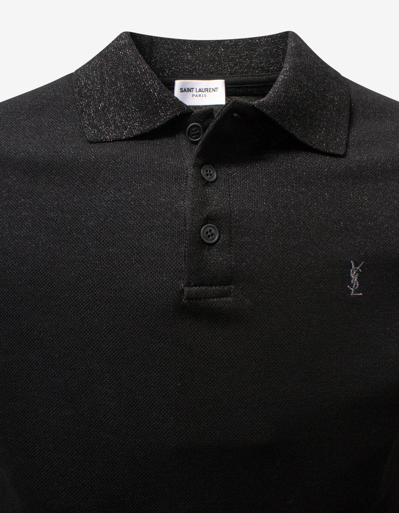 Saint Laurent Black Pique Polo T-Shirt