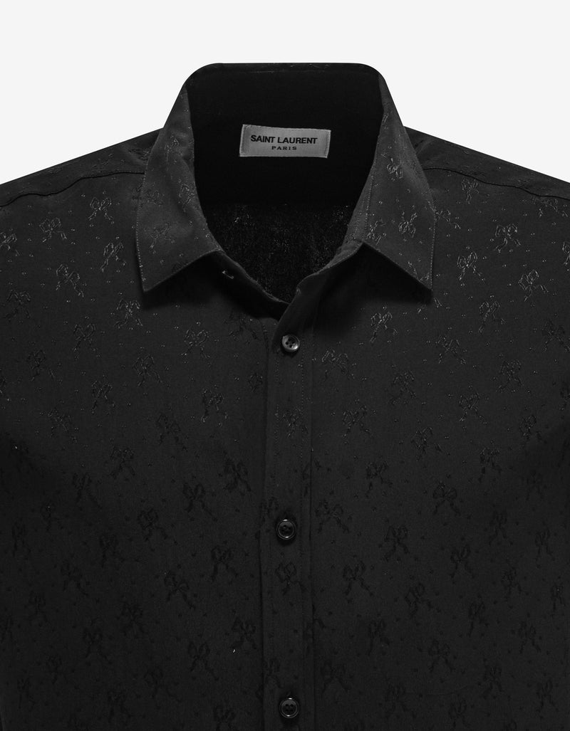 Saint Laurent Black Ribbon Motif Silk Shirt