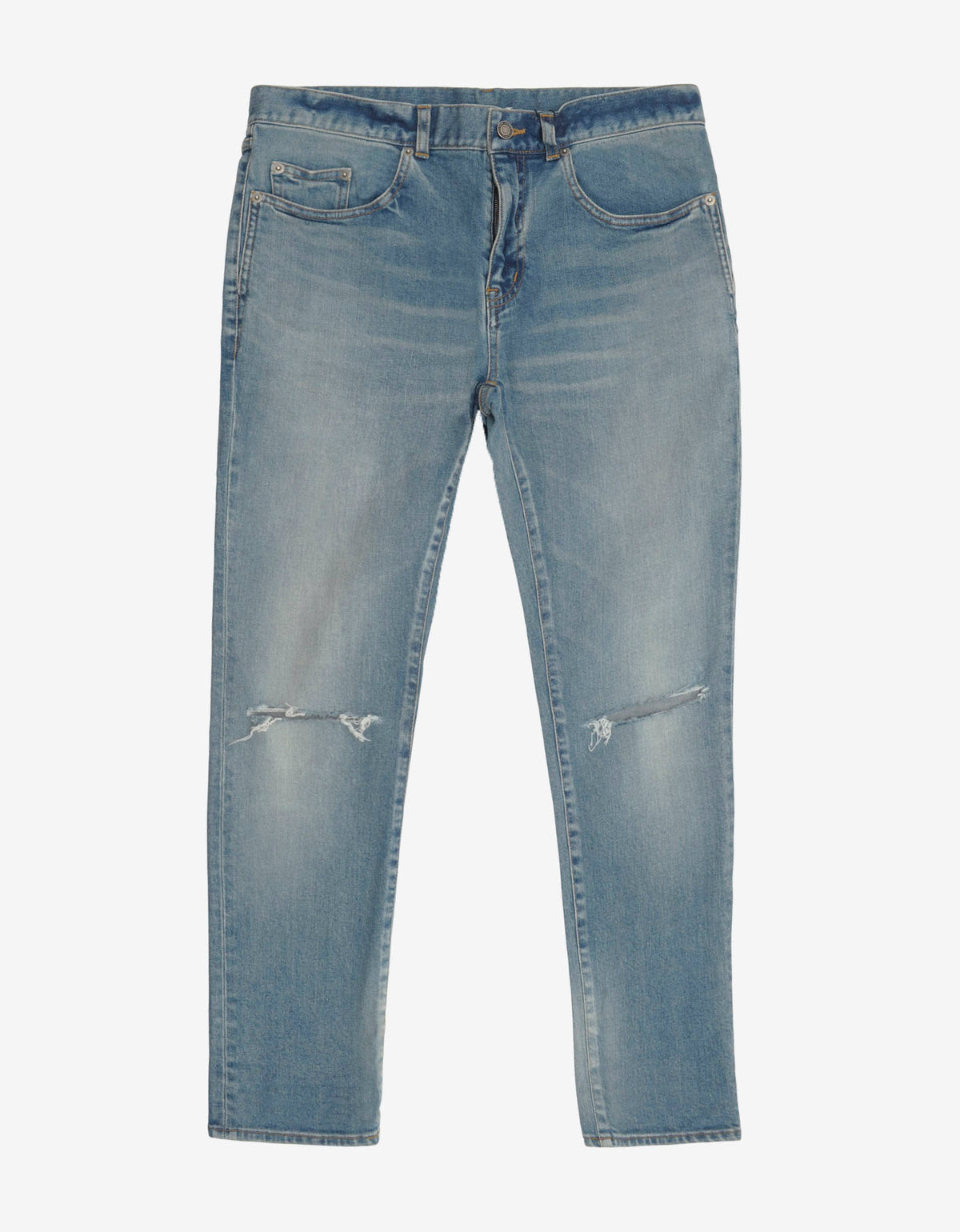 Saint Laurent Blue Destroyed Knee Skinny Jeans