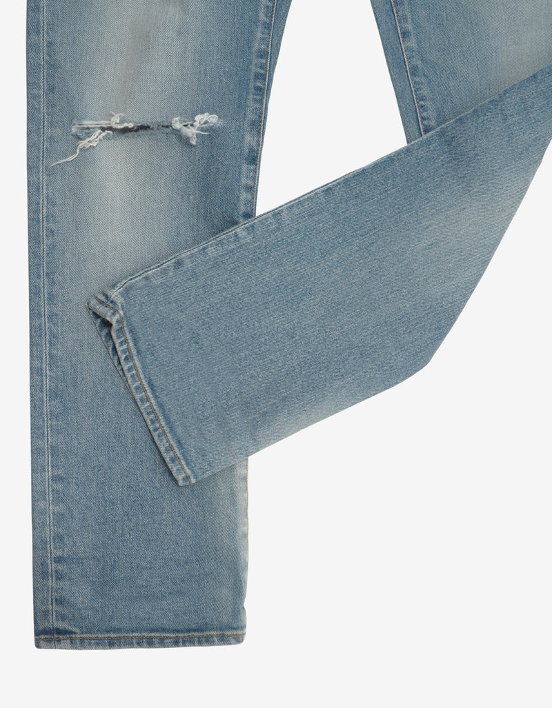 Saint Laurent Blue Destroyed Knee Skinny Jeans