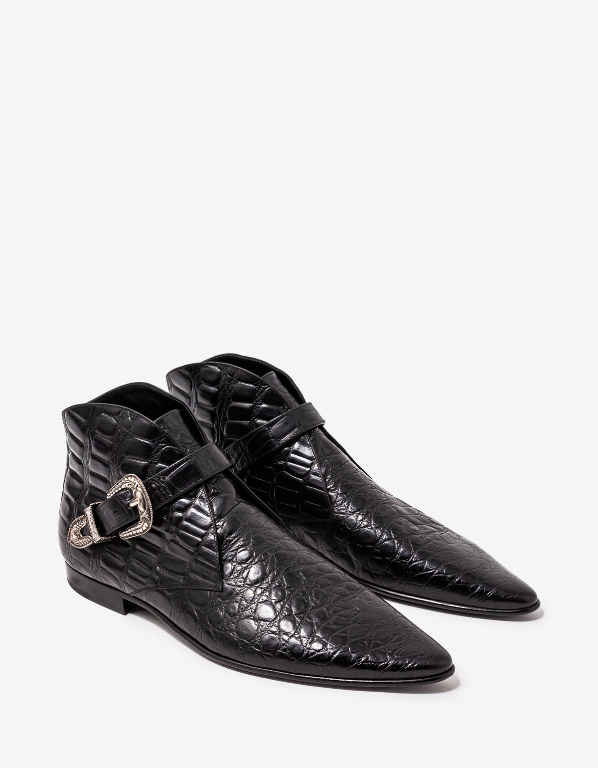 Saint Laurent Dixon 15 Black Crocodile-Embossed Boots