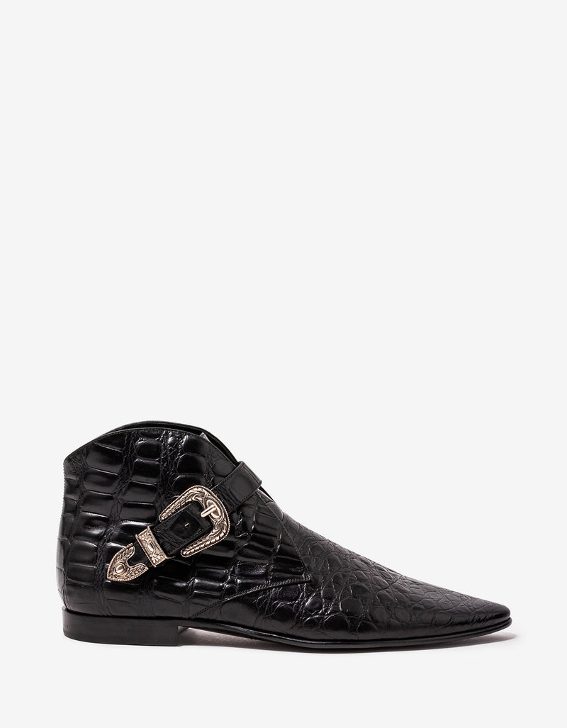 Saint Laurent Dixon 15 Black Crocodile-Embossed Boots