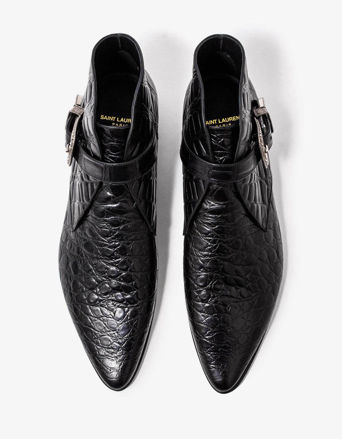 Saint Laurent Dixon 15 Black Crocodile-Embossed Boots