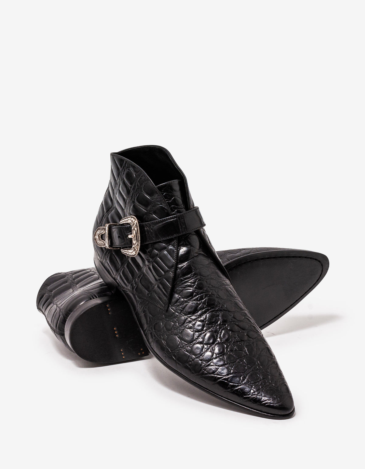 Saint Laurent Dixon 15 Black Crocodile-Embossed Boots