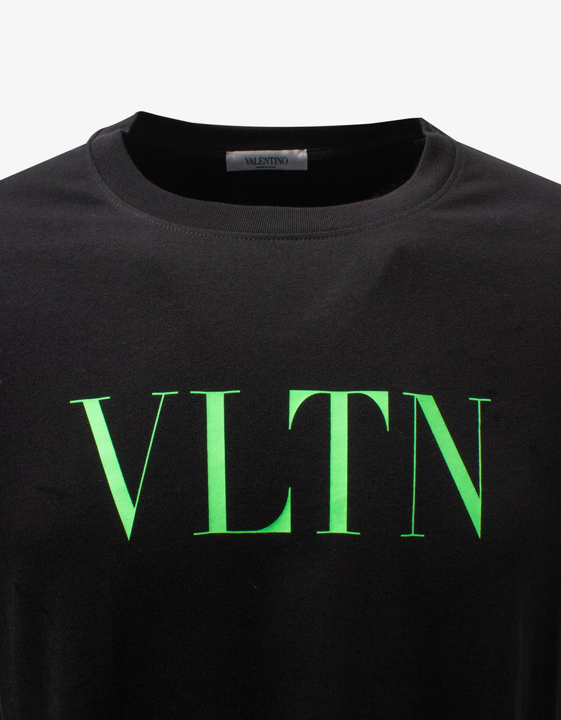 Valentino Garavani Black T-Shirt with Neon Green VLTN Print