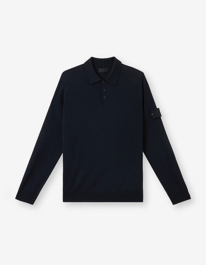 Stone Island Ghost Blue Wool LS Polo Shirt K1S155100071S00FCV0020