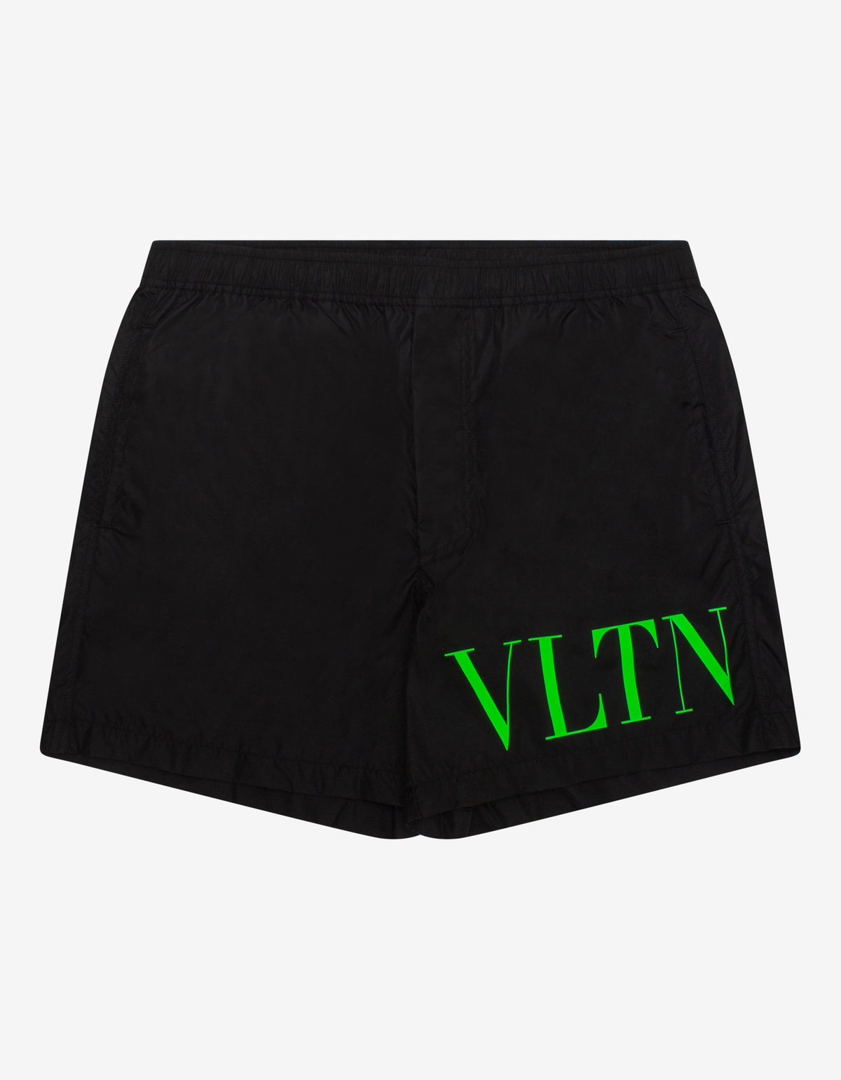 Valentino Garavani Black Swim Shorts with Neon Green VLTN Print