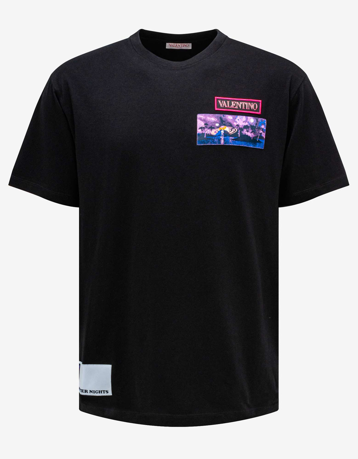 Valentino Garavani Black T-Shirt with Vaporwave Patches