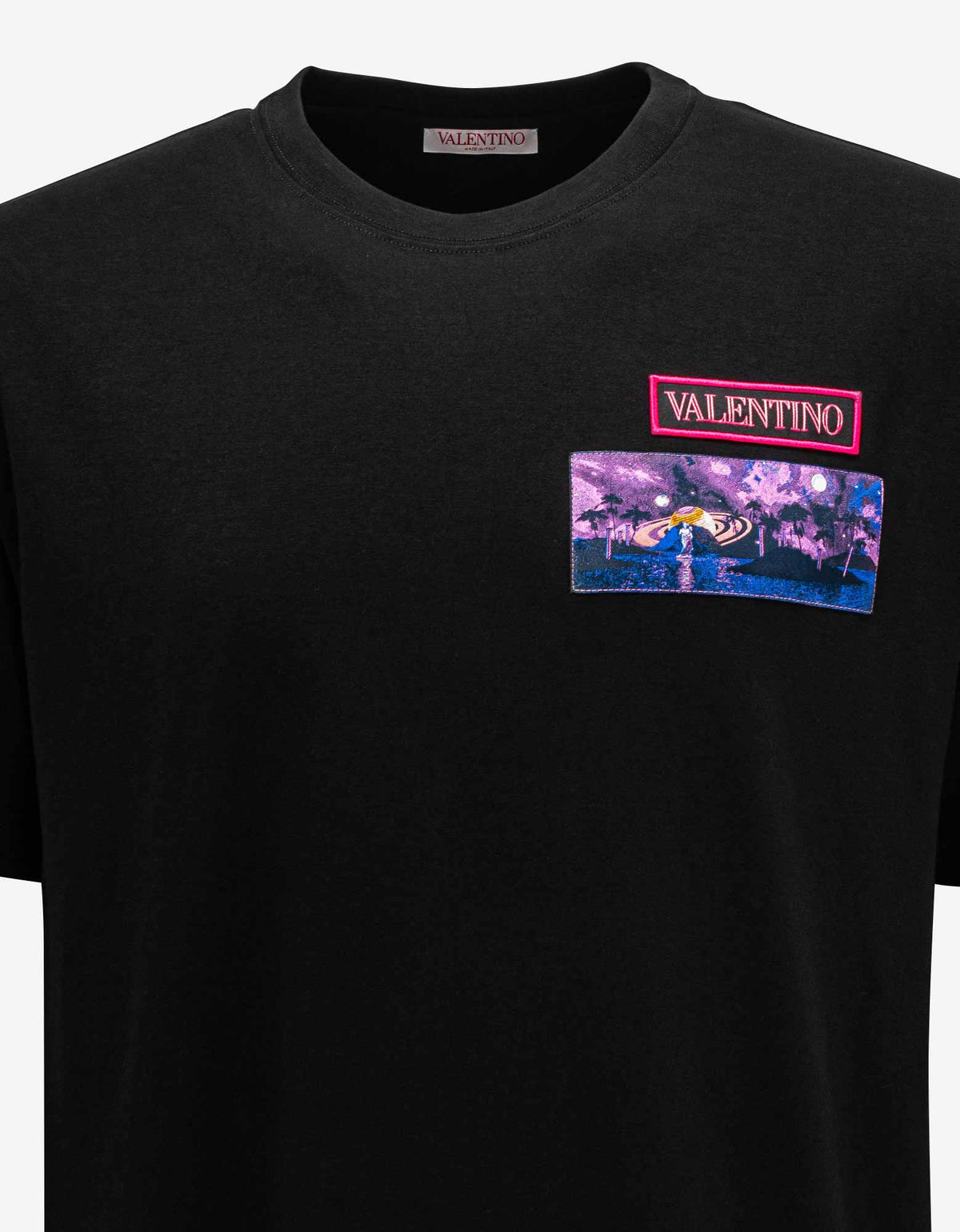 Valentino Garavani Black T-Shirt with Vaporwave Patches