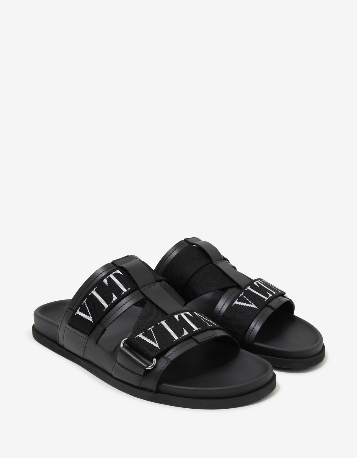 Black Leather VLTN Sandals