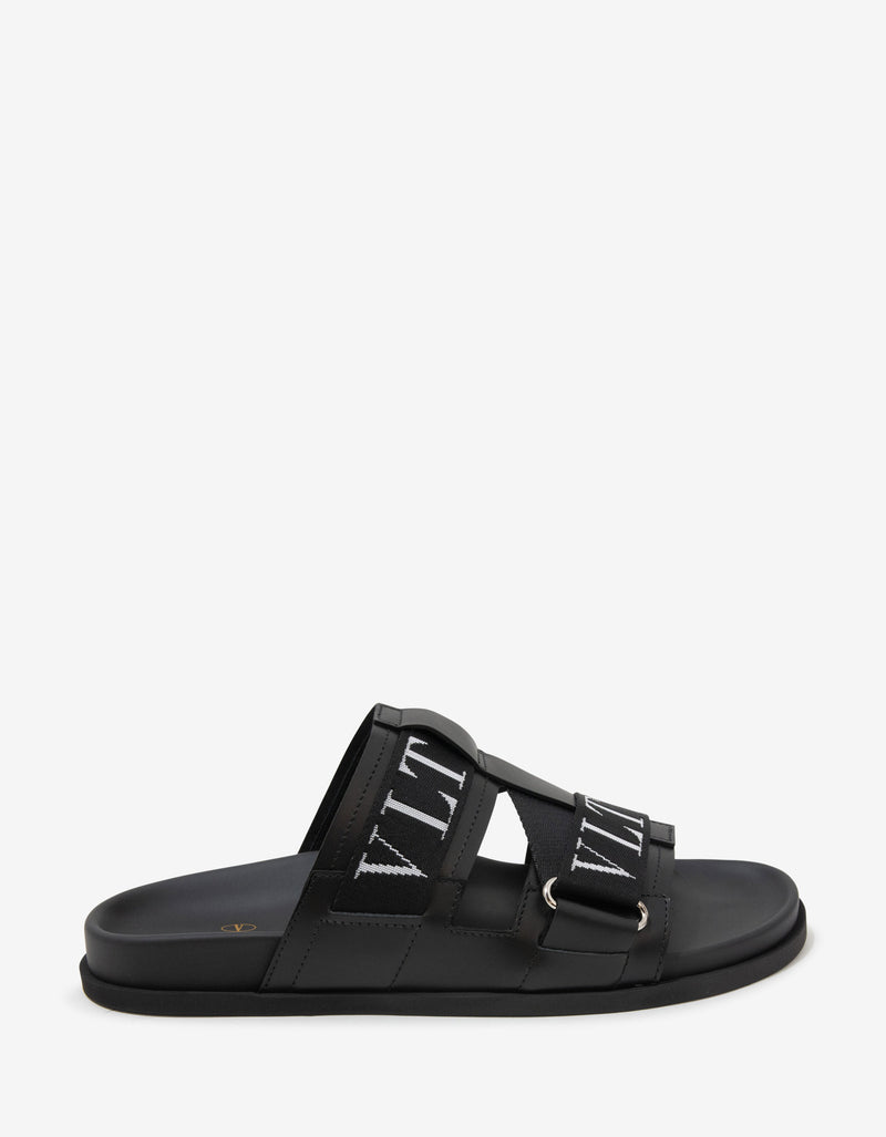 Black Leather VLTN Sandals