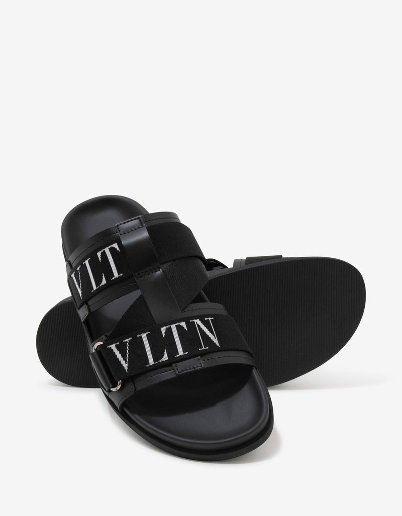 Black Leather VLTN Sandals