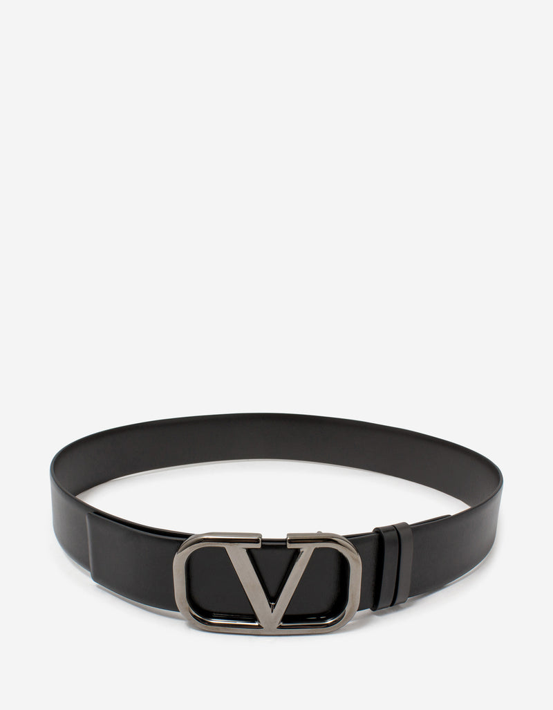 Valentino Garavani Black VLOGO Buckle Leather Belt