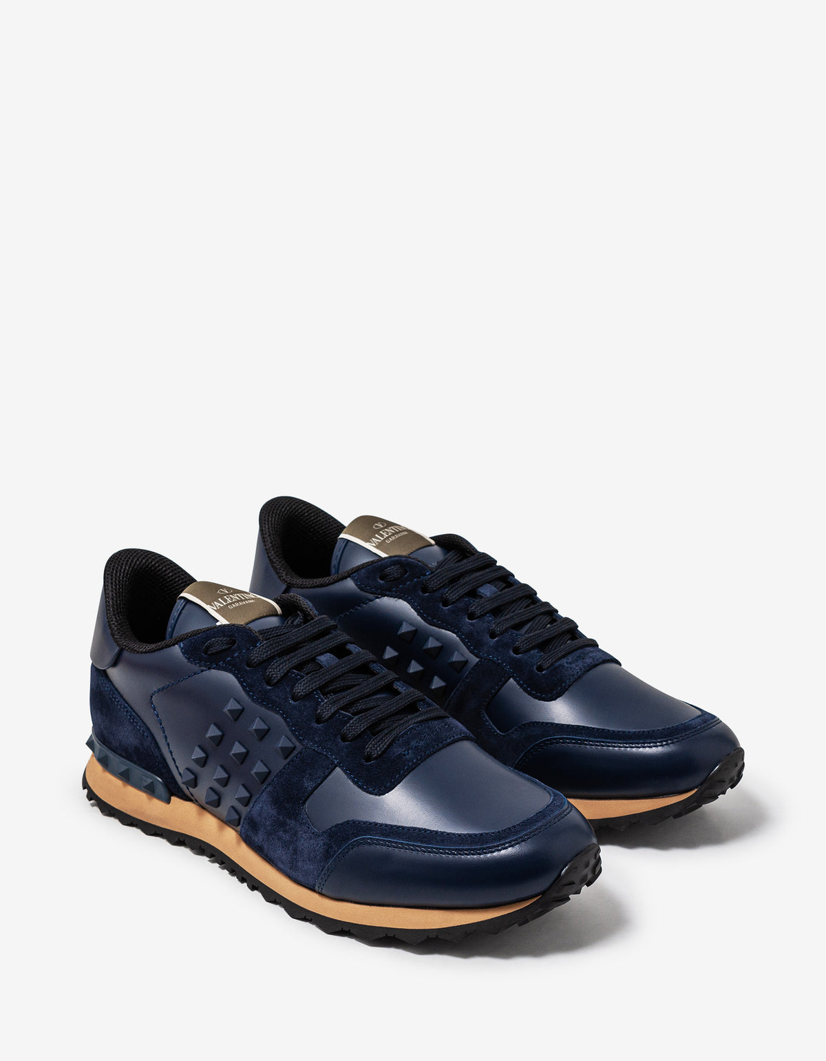 Valentino Garavani Navy Blue Leather Rockstud Rockrunner Trainers