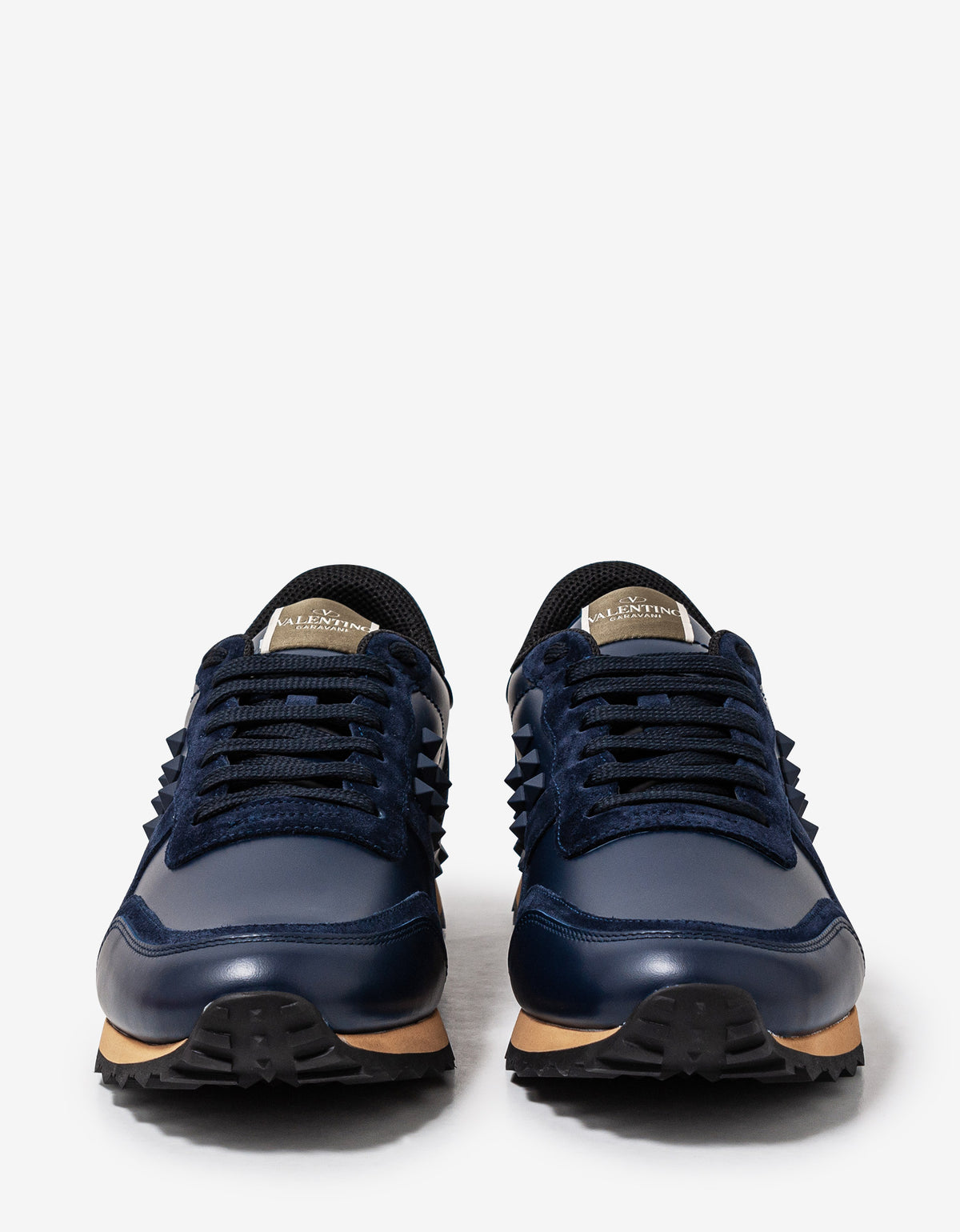 Valentino Garavani Navy Blue Leather Rockstud Rockrunner Trainers