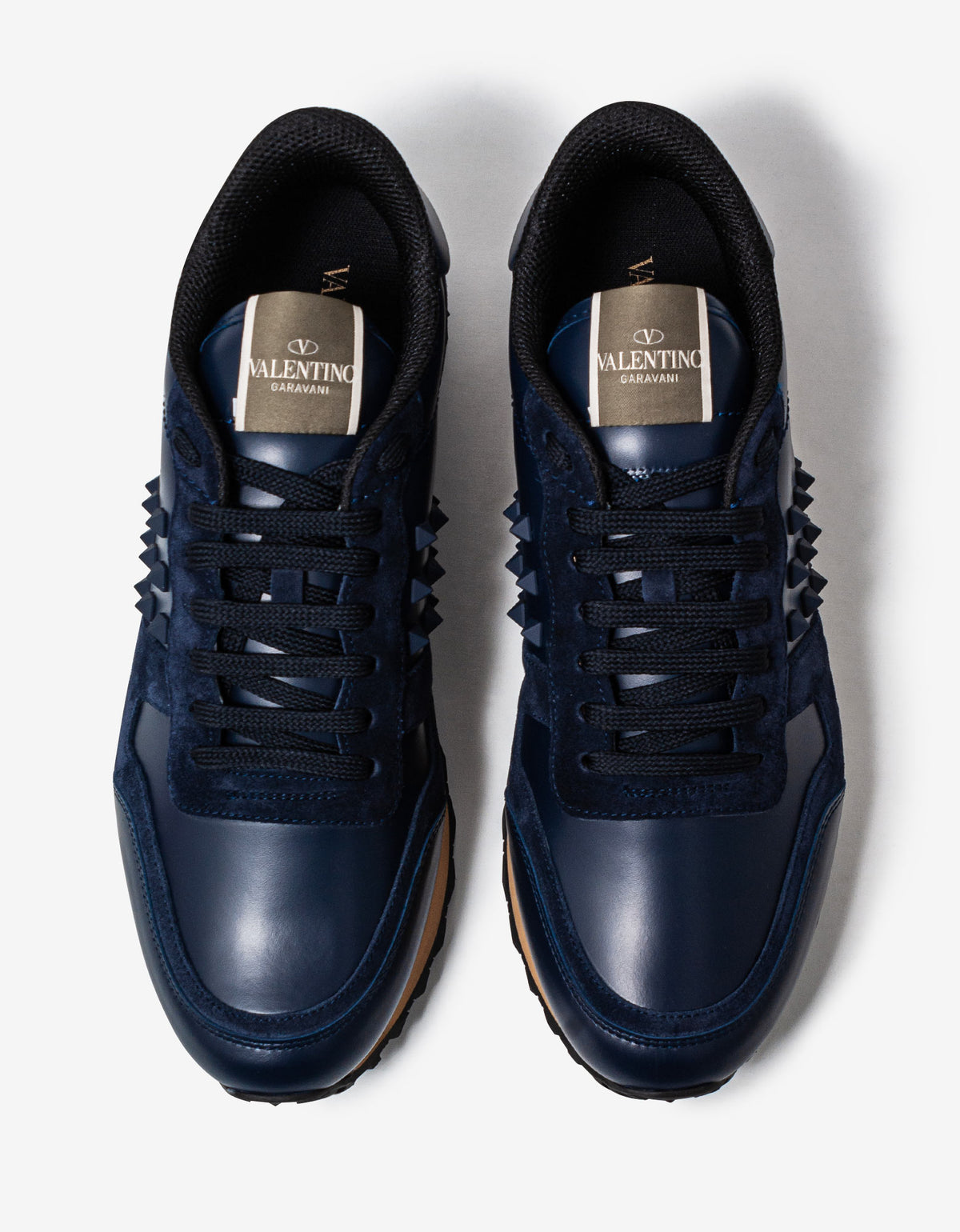 Valentino Garavani Navy Blue Leather Rockstud Rockrunner Trainers