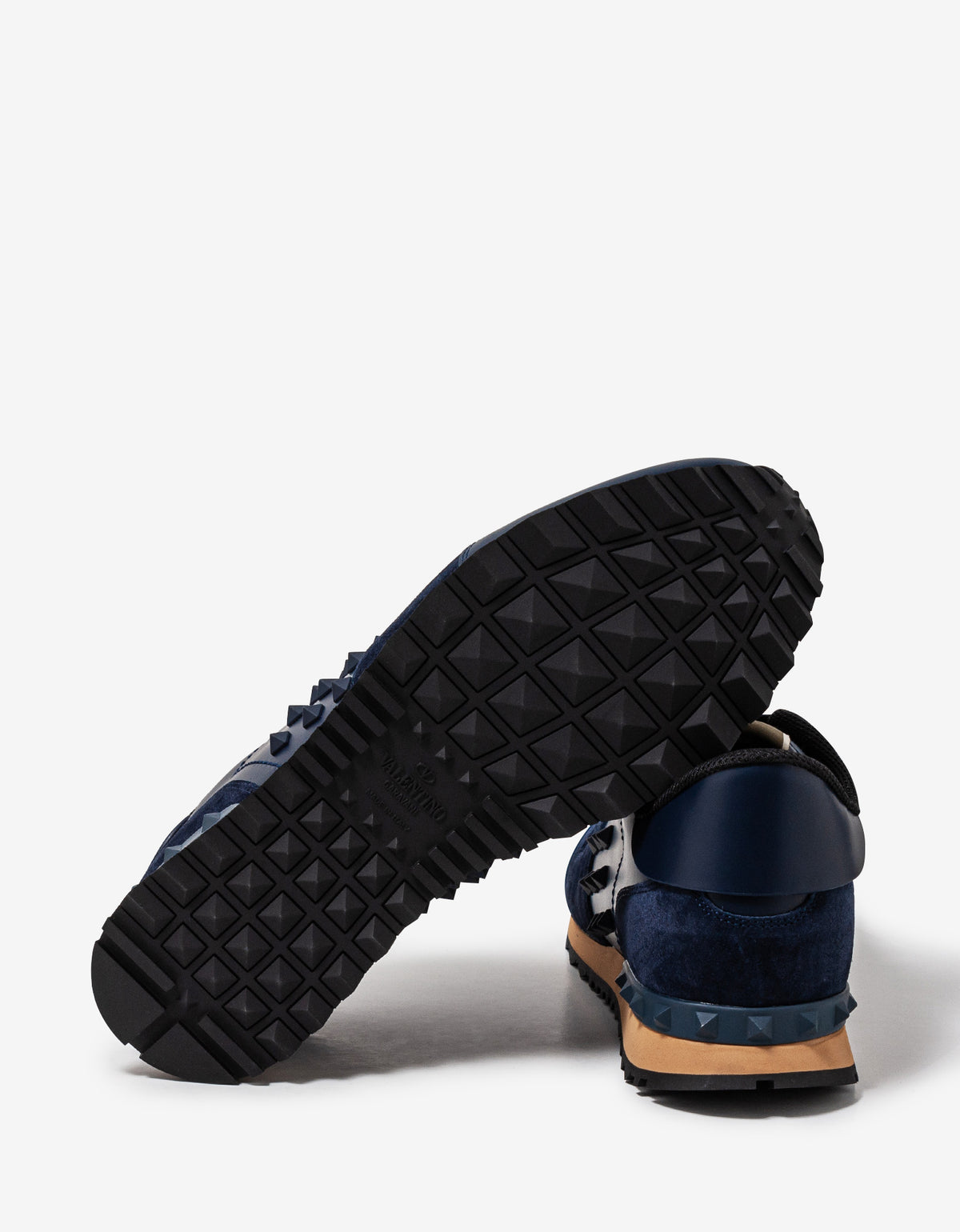 Valentino Garavani Navy Blue Leather Rockstud Rockrunner Trainers