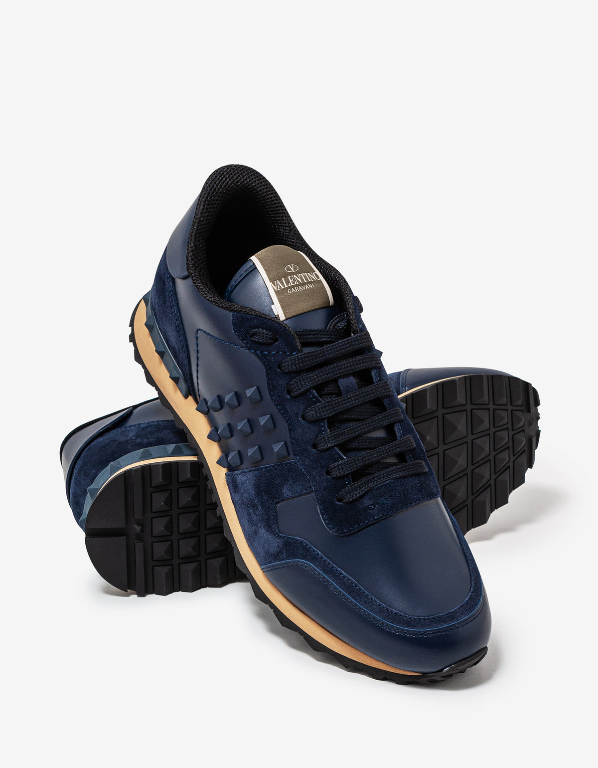 Valentino Garavani Navy Blue Leather Rockstud Rockrunner Trainers