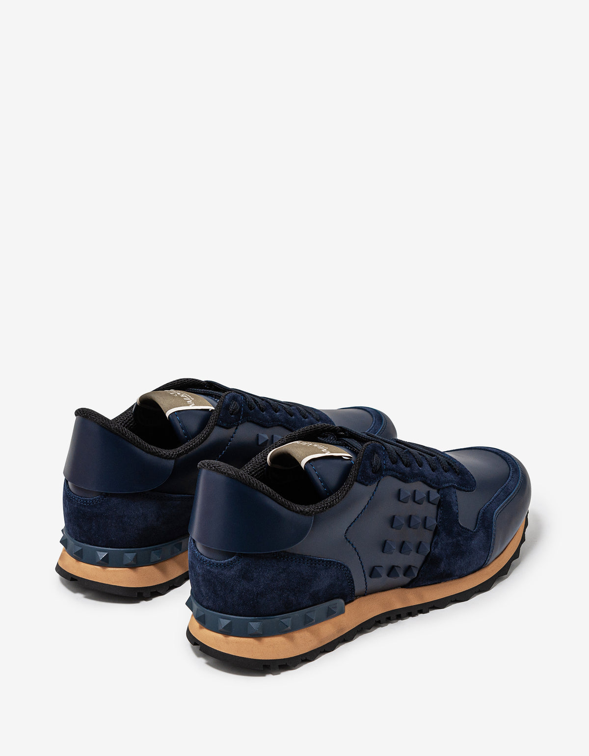 Valentino Garavani Navy Blue Leather Rockstud Rockrunner Trainers