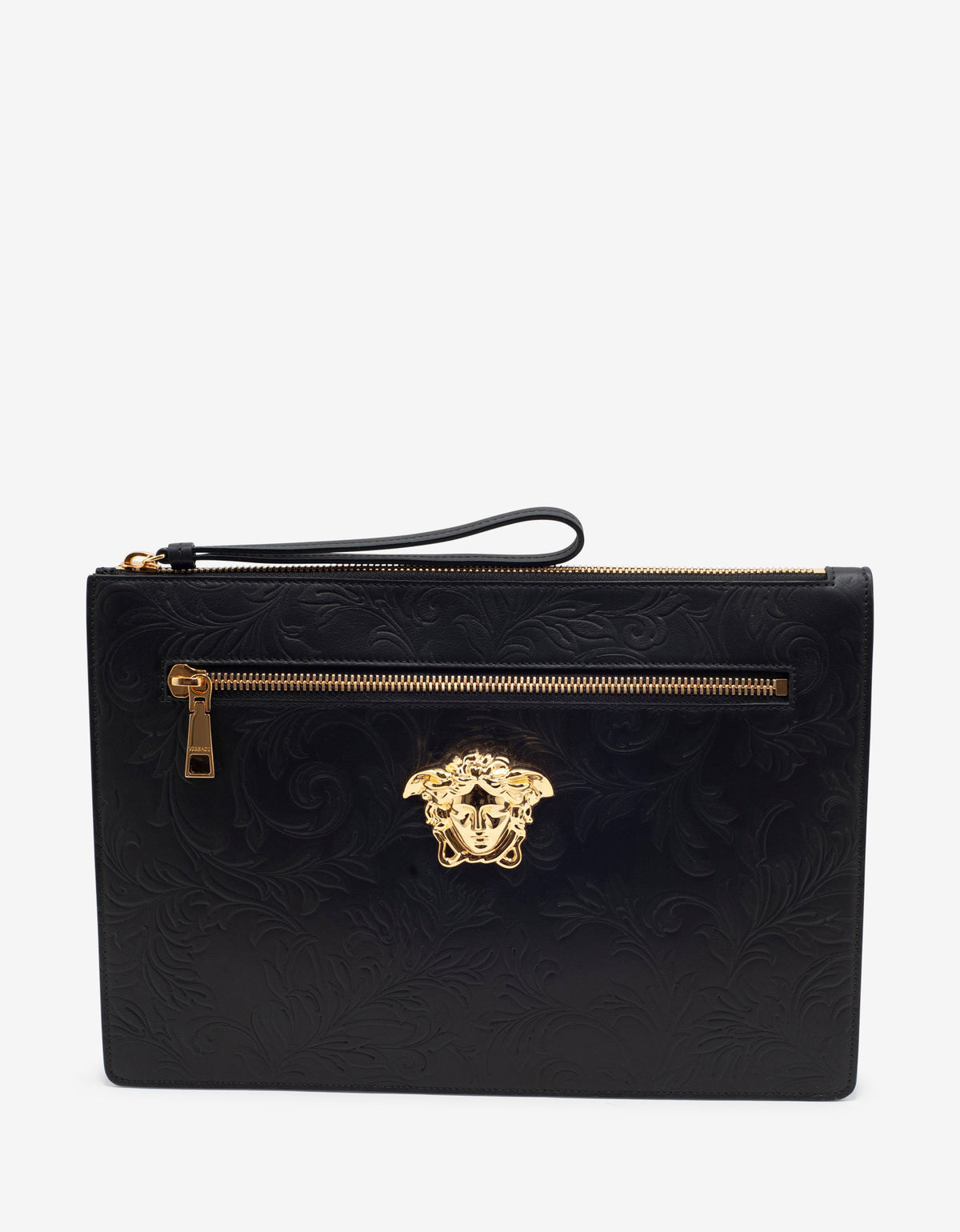 Versace Black Embossed Barocco Leather Clutch