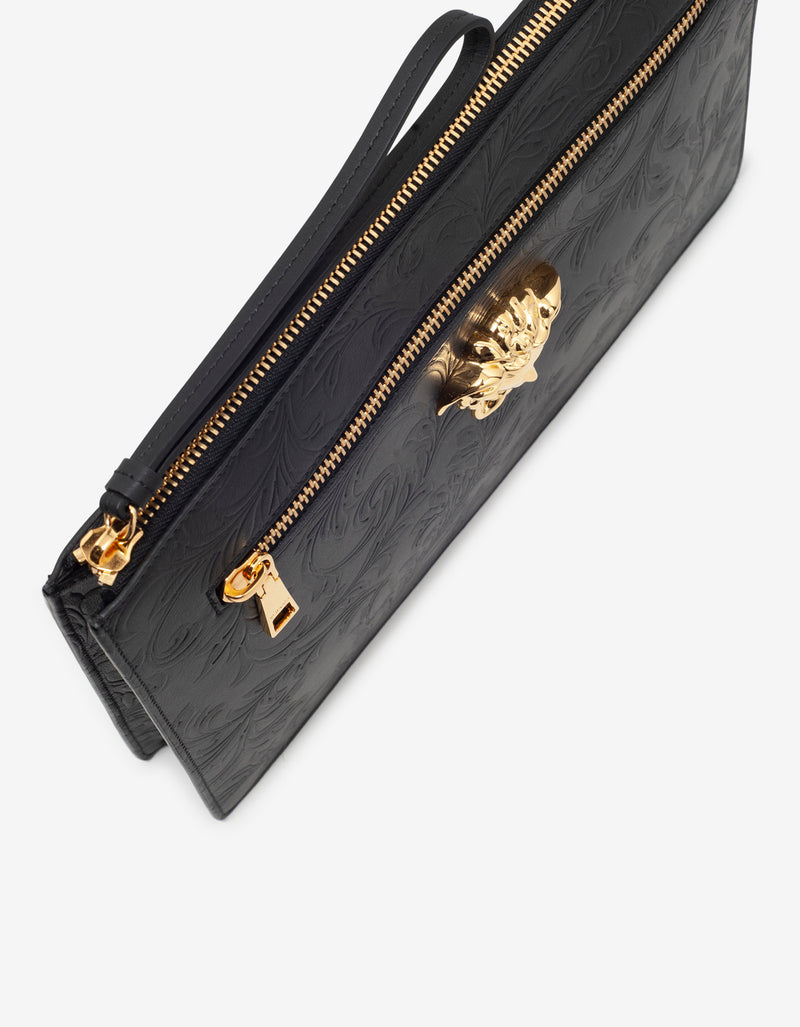 Versace Black Embossed Barocco Leather Clutch