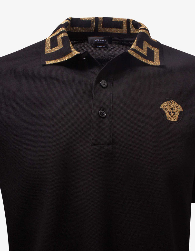 Versace Black Greca Collar Polo T-Shirt