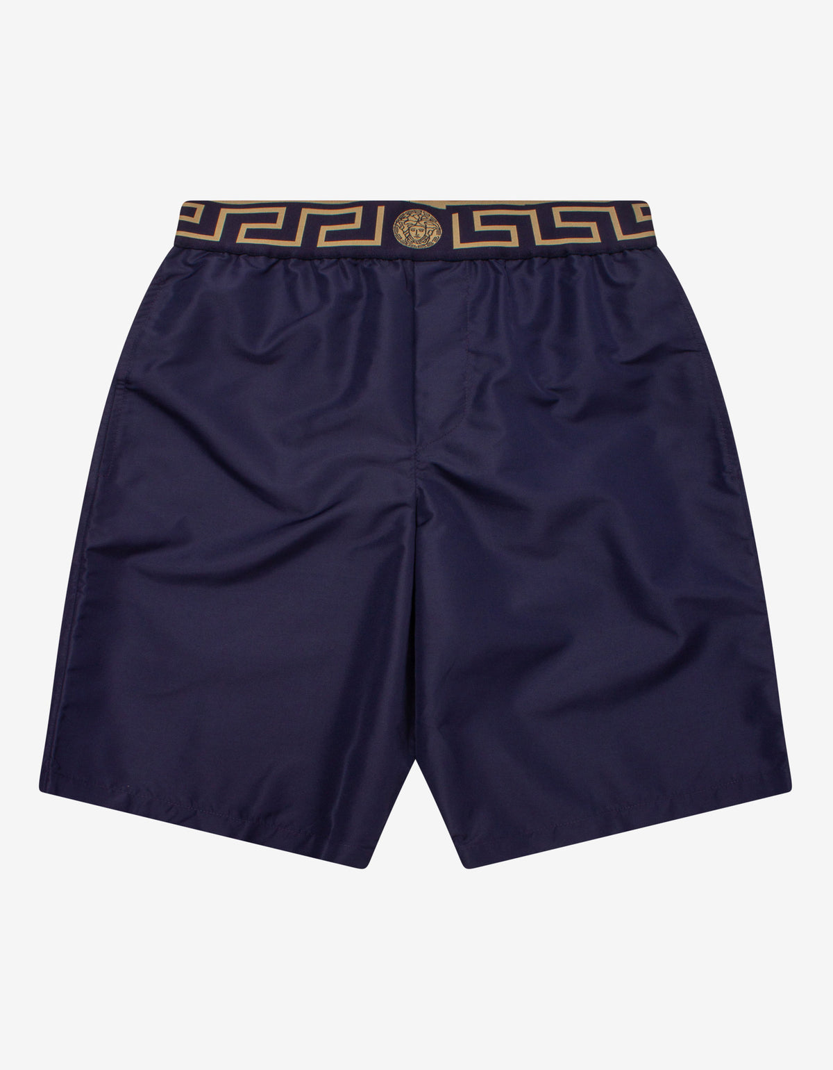 Versace Navy Blue Greca Trim Long Swim Shorts