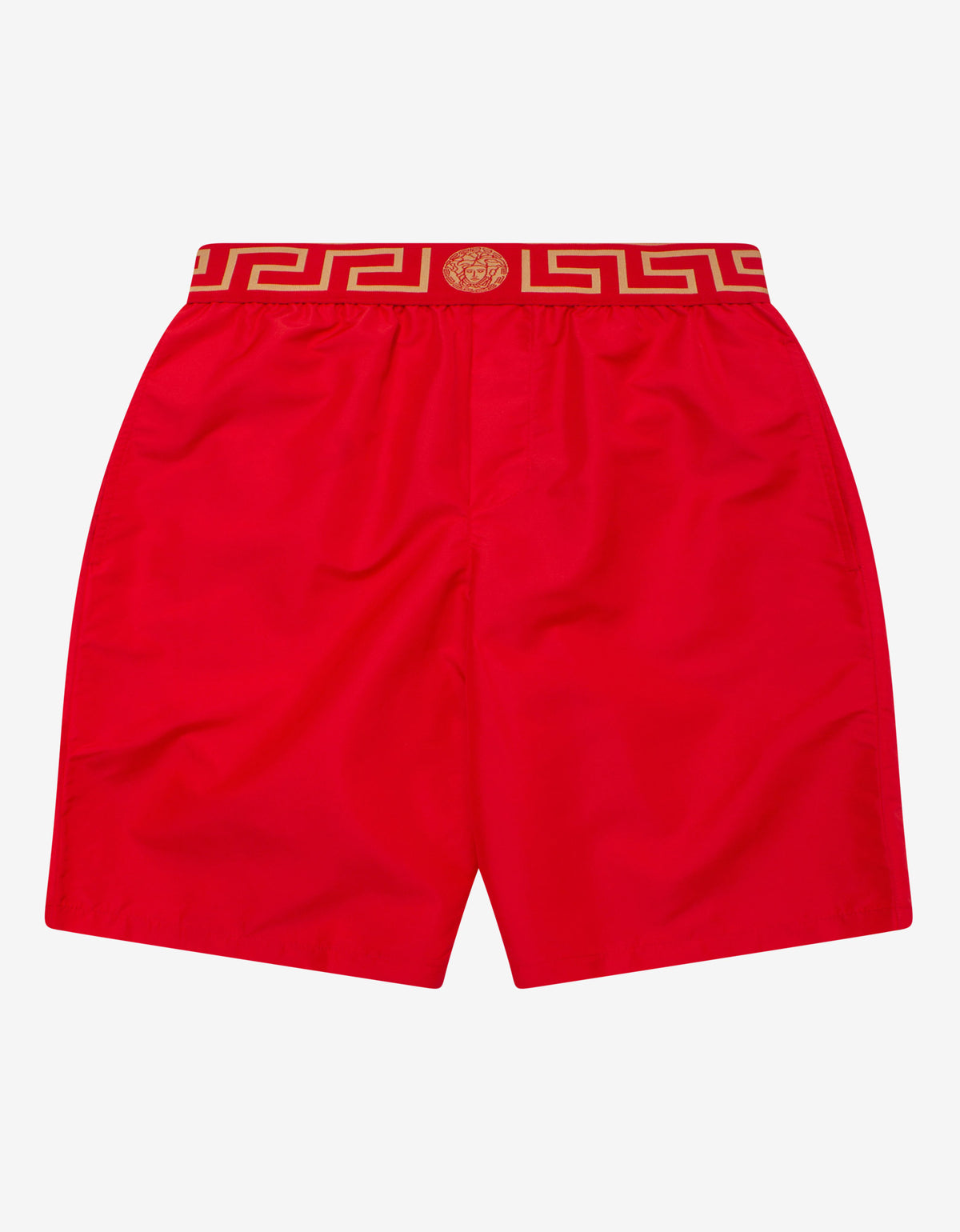 Versace Red Greca Trim Long Swim Shorts