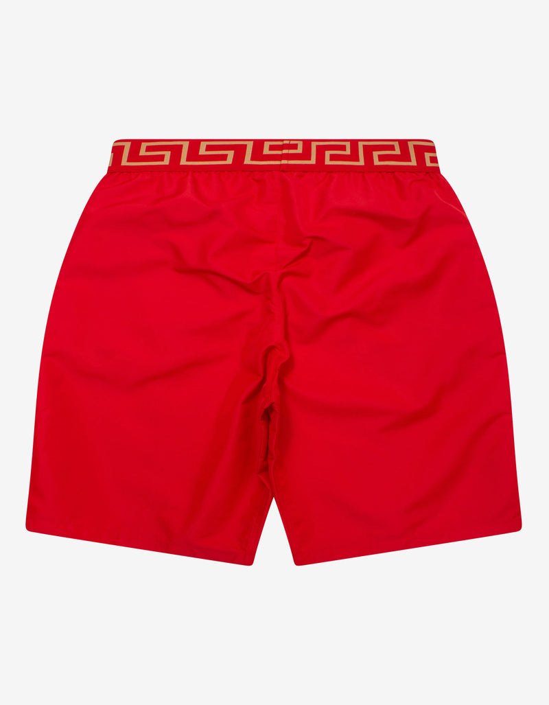 Versace Red Greca Trim Long Swim Shorts