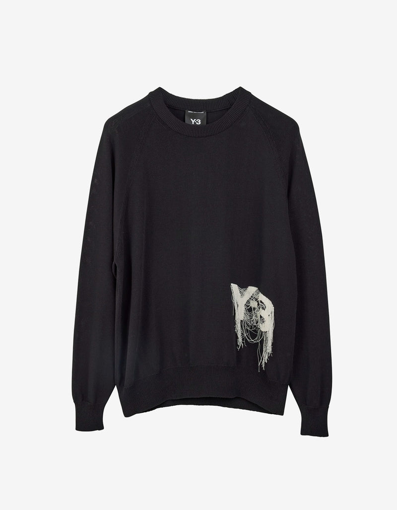 Y-3 Black Frayed Logo Sweater JL8752