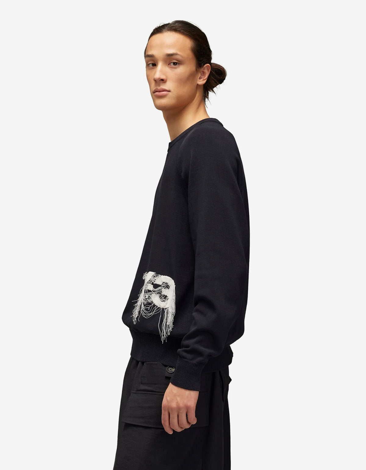 Y-3 Black Frayed Logo Sweater