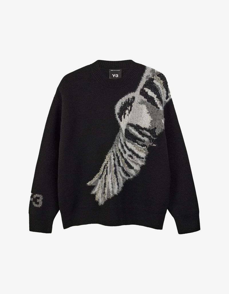 Y-3 Black Graphic Knit Crew Sweatshirt