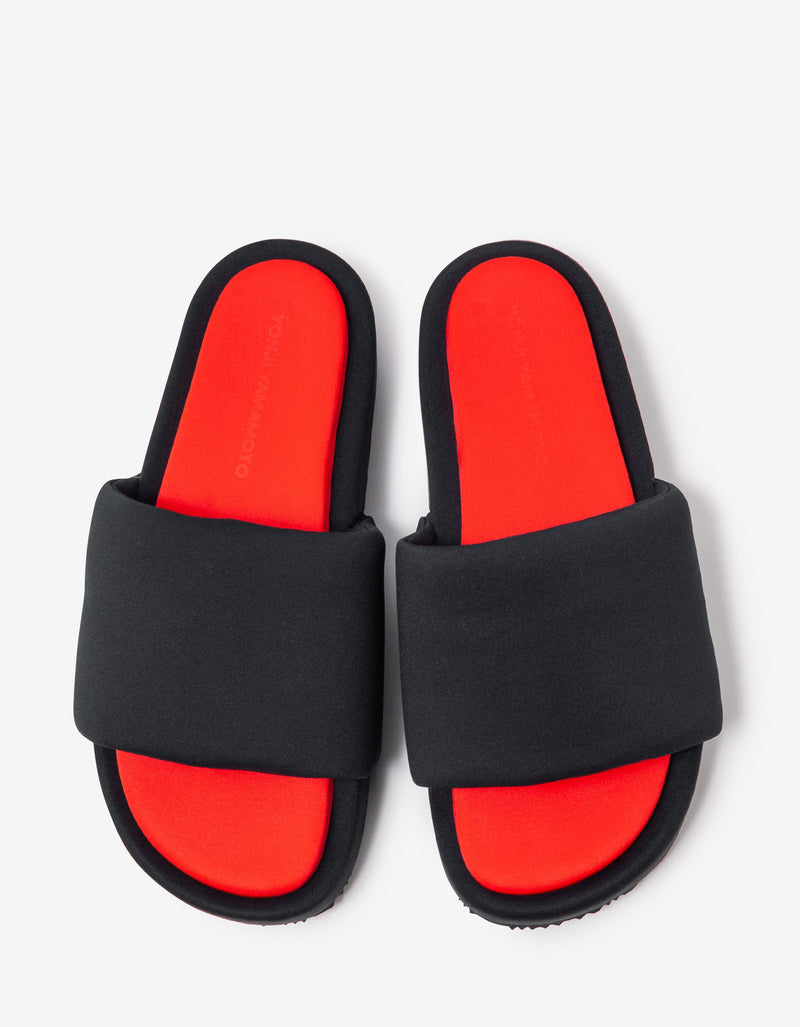 Y-3 Black & Red Neoprene Slide Sandals