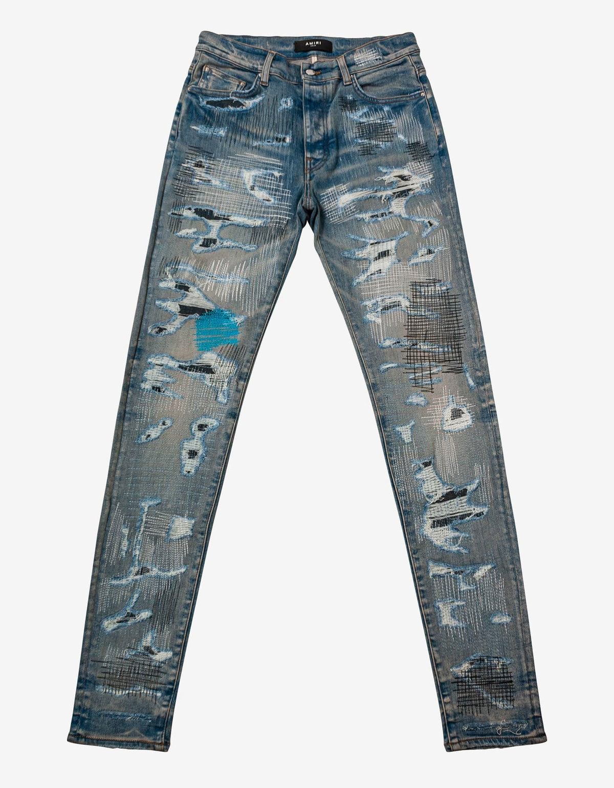 Amiri Jeans All Over Repair Clay Indigo