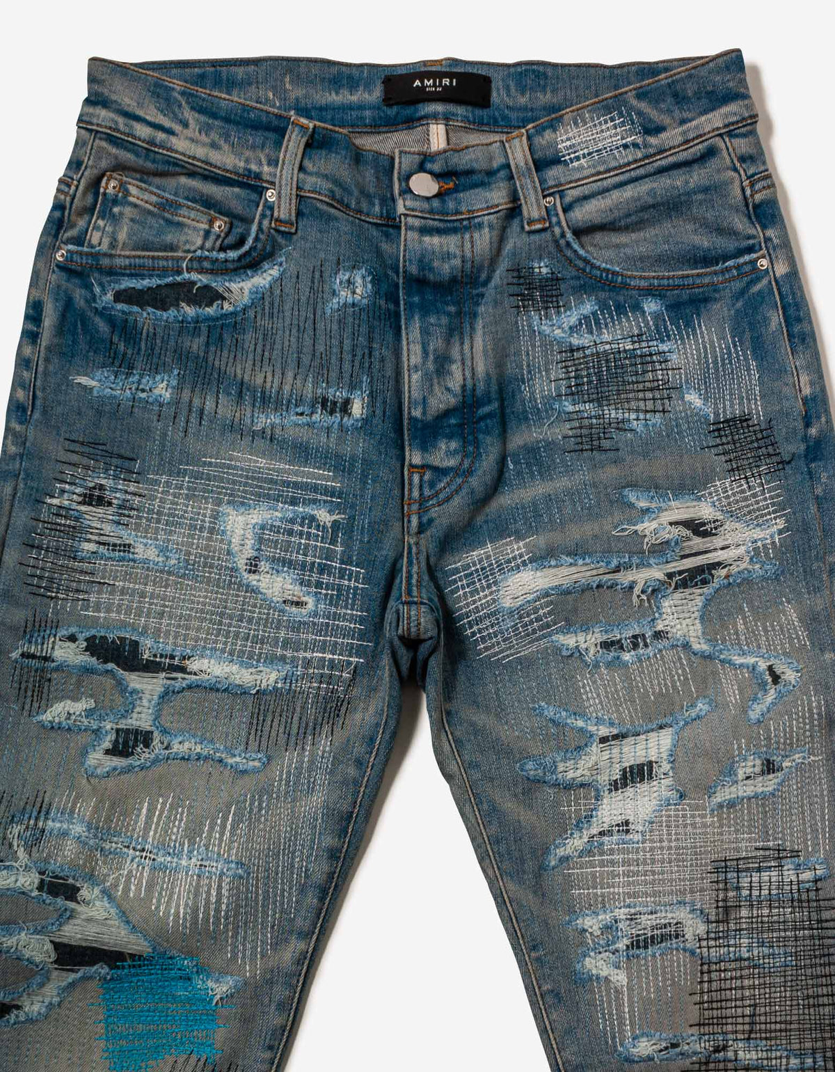 Amiri Jeans All Over Repair Clay Indigo
