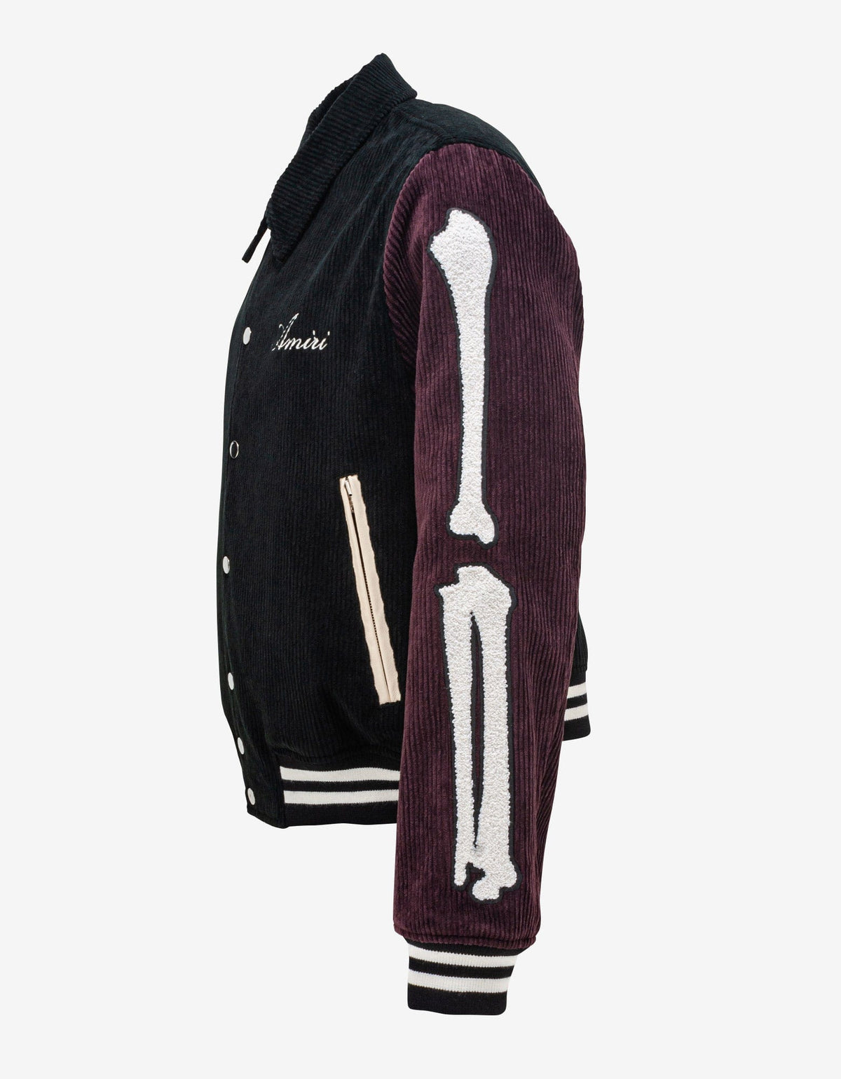 Amiri Amiri Black & Burgundy Corduroy Bones Varsity Jacket