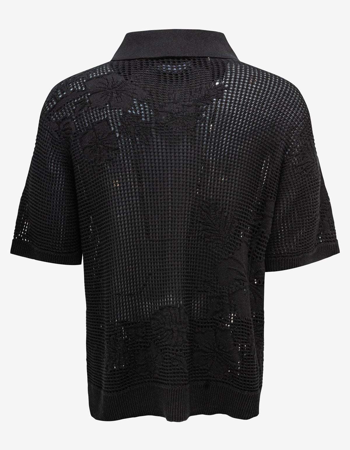 Amiri Amiri Black Floral Open Knit Polo Shirt